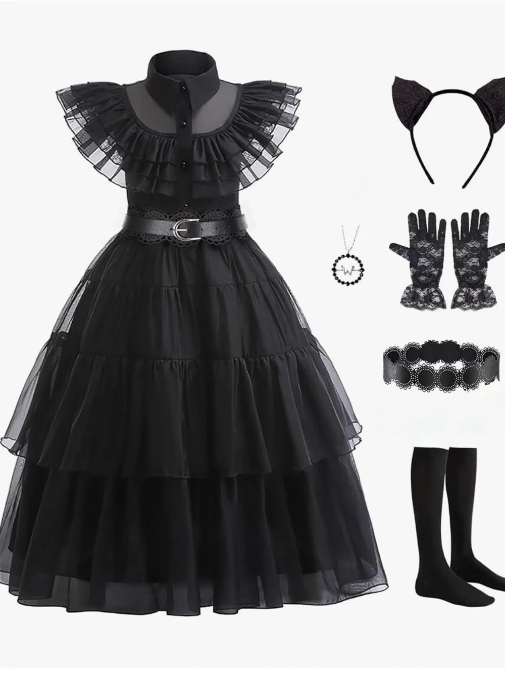 Wednesday Adams dress, accessories & The Thing Hand prop